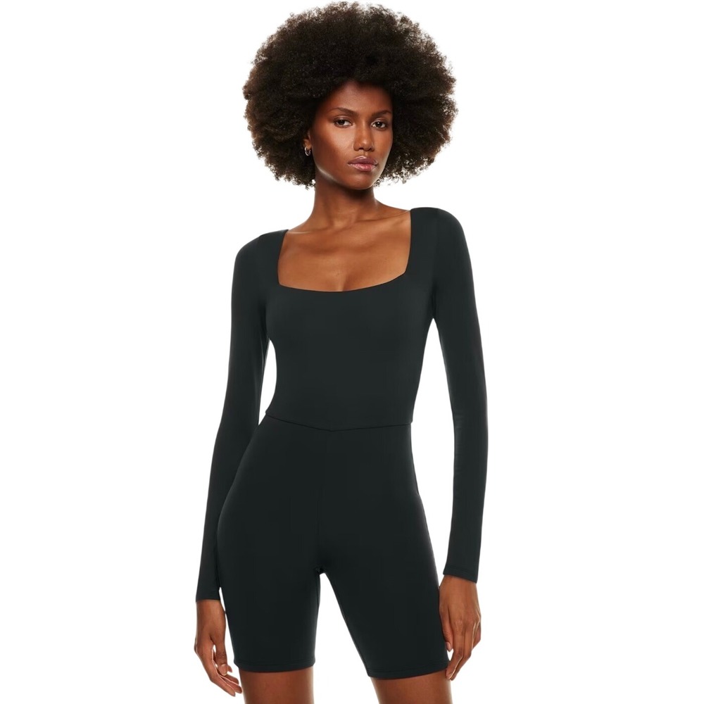 ARITZIA Babaton Contour Squareneck Long Sleeve Romper Black Small $88